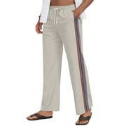 Men's Casual Pants Elastic Waist Lightweight Drawstring Trousers Summer Beach Pants Khaki L